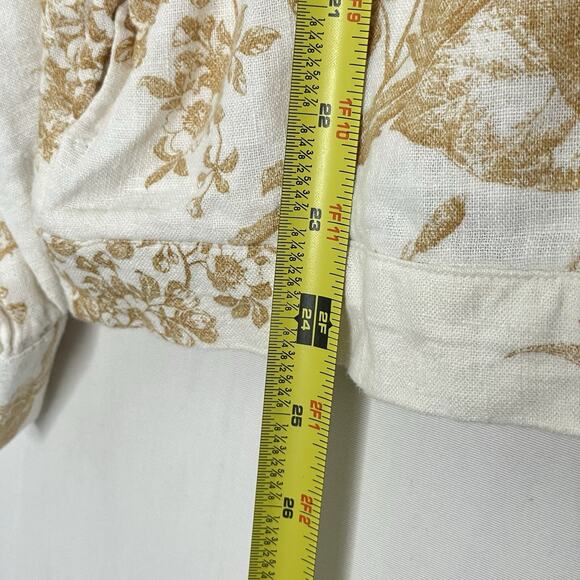 Plus Sz 3X Linen Blend Blouse Floral Button Down Top Pockets Boho Lagenlook - Picture 7 of 8